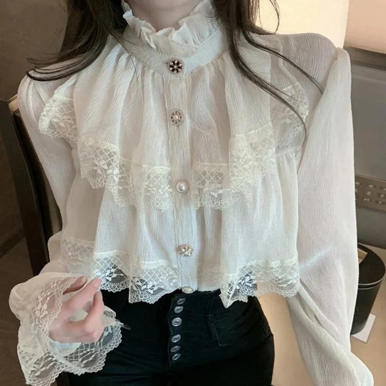 Cottagecore Lace Ruffled Blouse | Dark Academia Blouse | Aesthetic ...